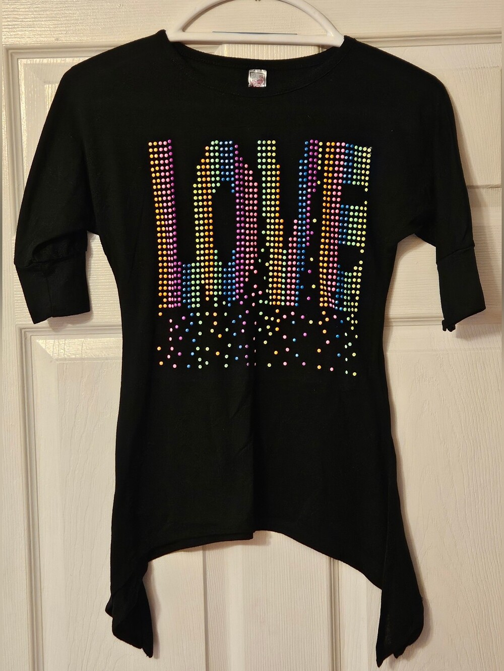 Beautees Black Short Sleeve Tee with Multicolor Studded 'LOVE'
